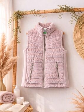 18 Forever Pink Blush Velour Quilted Puffer Vest Zip Front Size Small